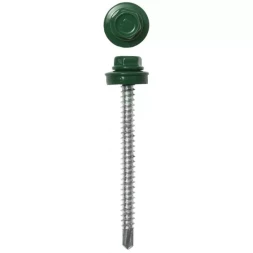 Саморезы ЗУБР "ПРОФЕССИОНАЛ" окраш., RAL 6002 зелен. лист, для крепл. кров. матер. к дерев. обреш., 4.8х50мм, 1200шт 4-300310-48-050-6002