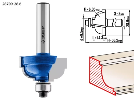 ЗУБР 28.6 x 16 мм, радиус 6.3 мм, фреза кромочная калевочная №7, Профессионал (28709-28.6) купить в Губкинске