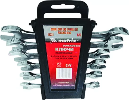 Набор ключей рожковых  6 х 17 мм 6 шт. CrV хромированные MATRIX 15231 купить в Губкинске