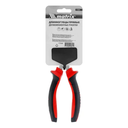Длинногубцы прямые Matrix, 160 мм, хром-ванадий, двухкомпонентные рукоятки, 17309 купить в Губкинске