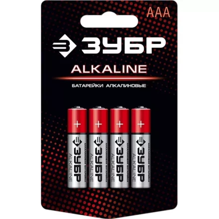 Батарейка &quot;ЗУБР&quot; &quot;ALCALINE&quot; щелочная (алкалиновая), &quot;AAA&quot;, 1,5В, 4шт 59221-4C купить в Губкинске