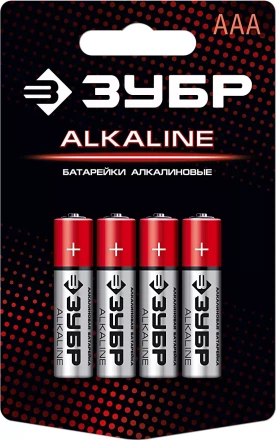 Батарейка &quot;ЗУБР&quot; &quot;ALCALINE&quot; щелочная (алкалиновая), &quot;AAA&quot;, 1,5В, 4шт 59221-4C купить в Губкинске