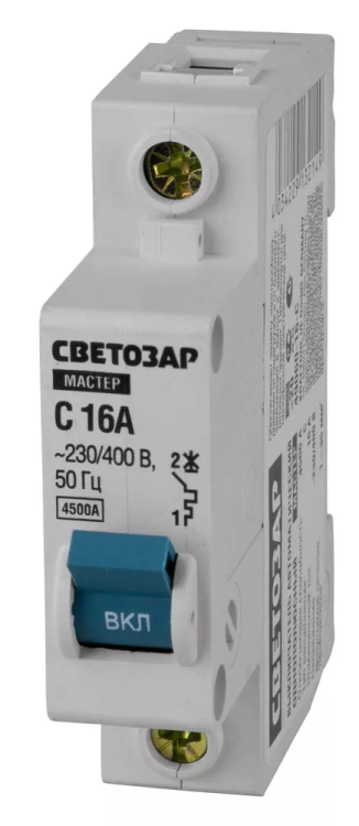 Выключатель СВЕТОЗАР автоматический, 1-полюсный, "С" (тип расцепления), 16 A, 230 / 400 В 49060-16-C купить в Губкинске
