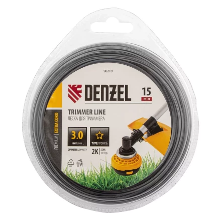 Леска для триммера двухкомпонентная звезда, 3,0мм х 15м, блистер EXTRA CORD, Denzel 96219 купить в Губкинске