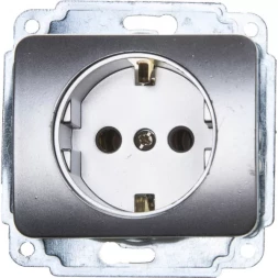 Розетка СВЕТОЗАР "ГАММА" с заземлением, одинарная, без вставки и рамки, цвет светло-серый металлик,16А/~250В SV-54105-SM