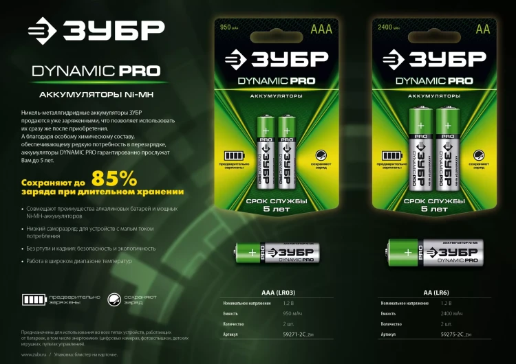 Аккумуляторы DYNAMIC PRO никель-металлгидридные (NiMH) АА 2400мА/ч серия Без серии купить в Губкинске