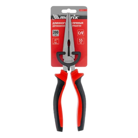 Длинногубцы прямые Matrix, 200 мм, хром-ванадий, двухкомпонентные рукоятки, 17311 купить в Губкинске