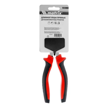 Длинногубцы прямые Matrix, 200 мм, хром-ванадий, двухкомпонентные рукоятки, 17311 купить в Губкинске