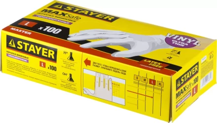 Перчатки STAYER &quot;MASTER&quot; виниловые экстратонкие, L, 100шт 11207-L купить в Губкинске
