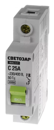 Выключатель СВЕТОЗАР автоматический, 1-полюсный, &quot;С&quot; (тип расцепления), 25 A, 230 / 400 В 49060-25-C купить в Губкинске