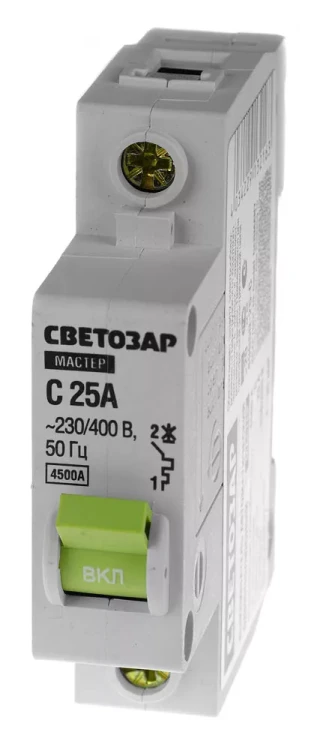 Выключатель СВЕТОЗАР автоматический, 1-полюсный, "С" (тип расцепления), 25 A, 230 / 400 В 49060-25-C купить в Губкинске