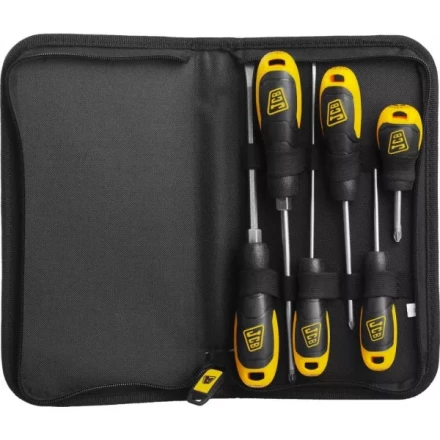 Набор JCB: Отвертки, хромомолибденовая сталь S2, двухкомпонентные рукоятки, магнитный наконечник, 7 предм, чехол JSD019 купить в Губкинске