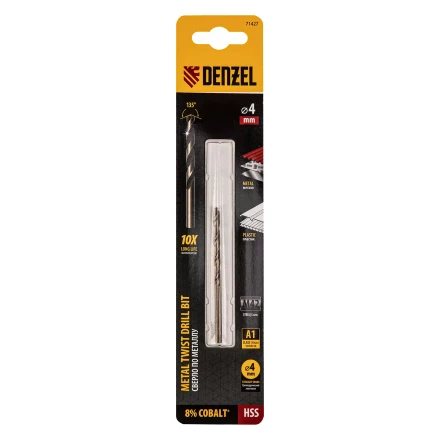 Сверло по металлу, 4 мм, HSS Co-8%// Denzel 71427 купить в Губкинске