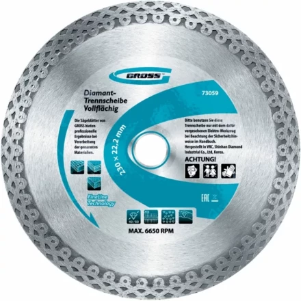 Диск алмазный 230 х 22,2 мм сплошной мокрое резание GROSS 730497 купить в Губкинске