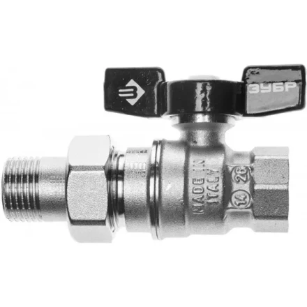 Кран шаровой ЗУБР полнопроходной с накидной гайкой &quot;мама-папа&quot;, бабочка, никелированная латунь, 1/2&quot; 4-51327-C-1/2 купить в Губкинске