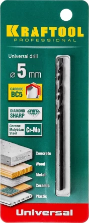 Сверло &quot;UNIVERSAL&quot; по бетону, металлу, дереву, KRAFTOOL PROFESSIONAL 29172-090-5, 5 х 90 мм 29172-090-5_z01 купить в Губкинске