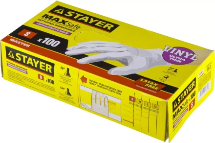 Перчатки STAYER &quot;MASTER&quot; виниловые экстратонкие, S, 100шт 11207-S купить в Губкинске