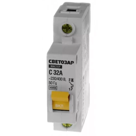 Выключатель СВЕТОЗАР автоматический, 1-полюсный, &quot;С&quot; (тип расцепления), 32 A, 230 / 400 В 49060-32-C купить в Губкинске