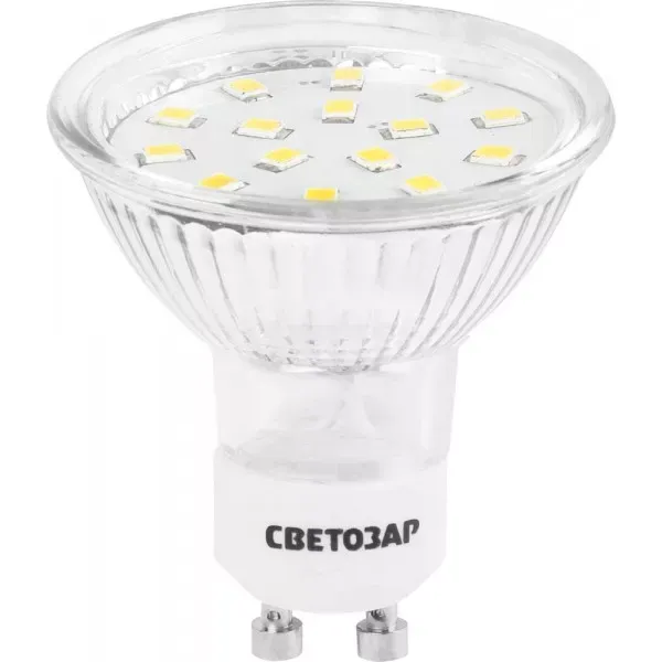 Лампы СВЕТОЗАР светодиодные "LED technology", цоколь GU10, теплый белый свет (3000К), 220В, 3Вт (25) 44560-25_z01 купить в Губкинске