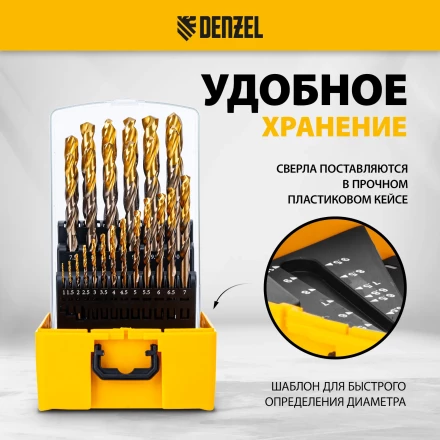 Набор сверл по металлу Denzel 723010, 1-13 мм, Р6М5К8-TiN, Golden Tip, 25 шт купить в Губкинске