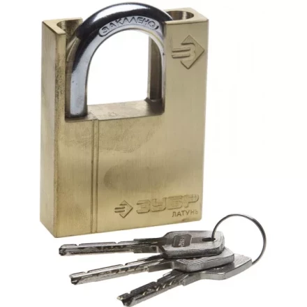 Замок ЗУБР "ЭКСПЕРТ" навесной, латунный корпус, закаленная дужка, с дополнительной защитой, 60мм 37297-60 купить в Губкинске