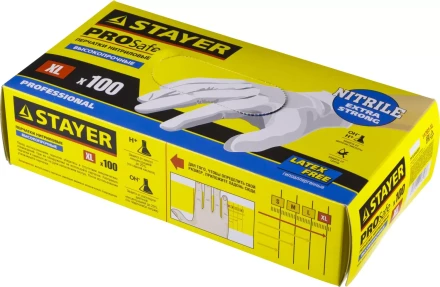 Перчатки STAYER &quot;PROFI&quot; нитриловые экстратонкие, XL, 100шт 11203-XL купить в Губкинске