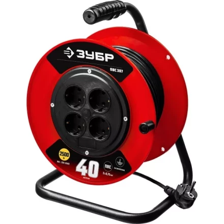 Удлинитель на катушке &quot;ПВС 307&quot;, 40 м, 2500 Вт, 4 гнезда, ПВС 3х0,75 кв мм, ЗУБР 55083-40 купить в Губкинске