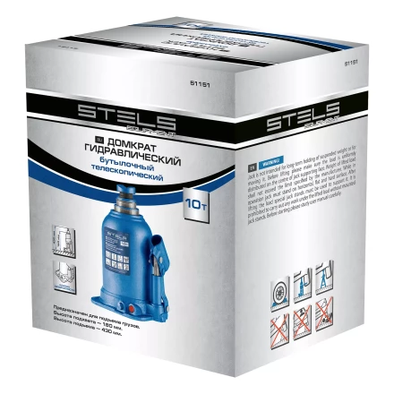 Домкрат гидравлический бутылочный телескопический Stels 51151, 10 т, подъем 180-430 мм купить в Губкинске