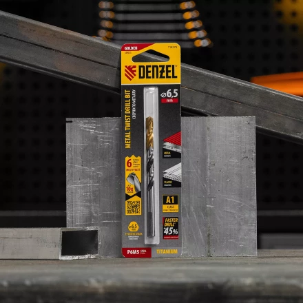 Сверло спиральное по металлу Denzel 6,5 x 93мм, Р6М5, Golden Tip, многогранная заточка, 718279 купить в Губкинске