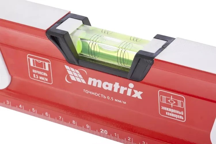 Уровень алюминиевый магнитный 600 мм с зеркальным глазком MATRIX 2 компонентные рукоятки артикул 34731 купить в Губкинске