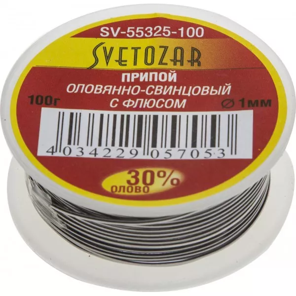 Припой СВЕТОЗАР оловянно-свинцовый, 30% Sn / 70% Pb, 100гр SV-55325-100 купить в Губкинске