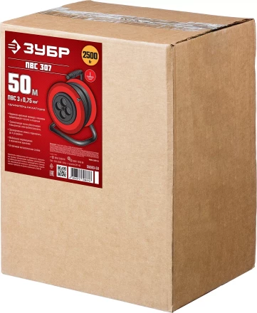 Удлинитель на катушке &quot;ПВС 307&quot;, 50 м, 2500 Вт, 4 гнезда, ПВС 3х0,75 кв мм, ЗУБР 55083-50 купить в Губкинске