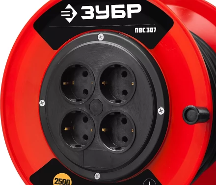 Удлинитель на катушке &quot;ПВС 307&quot;, 50 м, 2500 Вт, 4 гнезда, ПВС 3х0,75 кв мм, ЗУБР 55083-50 купить в Губкинске