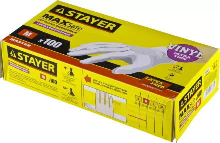 Перчатки STAYER "MASTER" виниловые экстратонкие, M, 100шт 11207-M купить в Губкинске