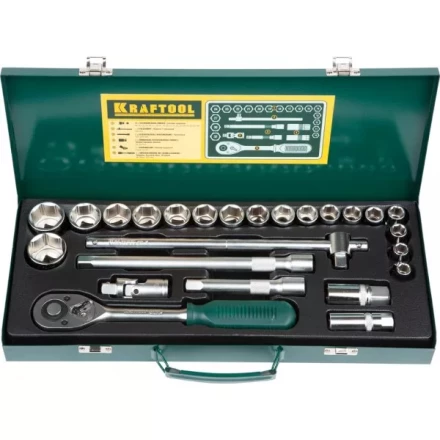 Набор торцовых головок KRAFTOOL &quot;INDUSTRIE QUALITAT&quot; (1/2&quot;) универсальный, Cr-V, металлический кейс, 25 предметов 27892-H25_z01 купить в Губкинске