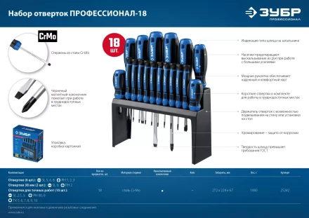 ЗУБР 18 предм., набор отверток, Профессионал (25242) купить в Губкинске