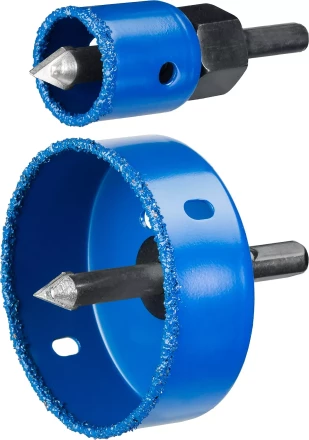 Набор коронок-чашек ЗУБР &quot;ПРОФЕССИОНАЛ&quot; c карбид-вольфрамовым нанесением, 6 коронок-чашек O 22, 28, 35, 44, 68, 73 мм, 2 державки со сверлами, ключ 33360-H6_z01 купить в Губкинске