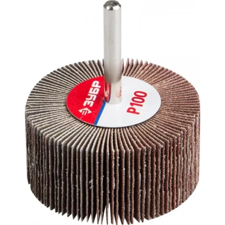 Круг шлифовальный ЗУБР "МАСТЕР" веерный лепестковый, на шпильке, тип КЛО, зерно-электрокорунд нормальный, P100, 30х60мм 36602-100 купить в Губкинске