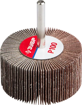 Круг шлифовальный ЗУБР "МАСТЕР" веерный лепестковый, на шпильке, тип КЛО, зерно-электрокорунд нормальный, P100, 30х60мм 36602-100 купить в Губкинске