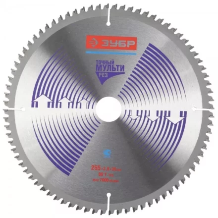Диск пильный ЗУБР &amp;quot;ЭКСПЕРТ&amp;quot; &amp;quot;Точный-МУЛЬТИ рез&amp;quot; по алюминию, ламинату, пластику, ДСП, 255х30мм, 80Т 36907-255-30-80 купить в Губкинске